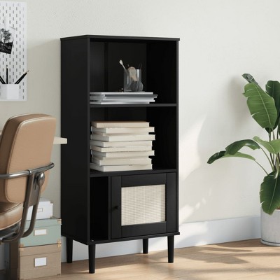 vidaXL Bookcase SENJA Rattan Look Black 23.6 in.x13.8 in.x51.2 in. Solid Wood Pine