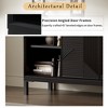 Modern Geometric Accent Console Cabinet with Vertical Striped Sliding Doors, Wood Veneer Top, 2 Drawers, Black Storage Sideboard - 3 of 4