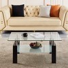 Rectangle Glass Coffee Table, Modern Side Coffee Table For Living Room, 2-Tier Tea Table With Tempered Glass Tabletop, Lower Shelf For Living Room - 3 of 4