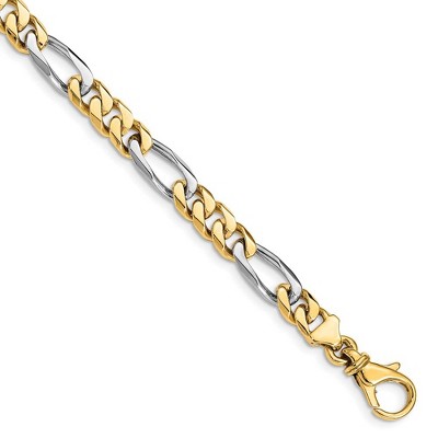Black Bow Jewelry Men's 14k Yellow & White Gold 6.2mm Figaro Chain Bracelet