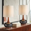 360 Lighting Andi Modern Mid Century Table Lamps 24 1/2" High Set of 2 Hammered Brown Ceramic Red Oak Off White Shade for Bedroom Living Room Desk - 2 of 4