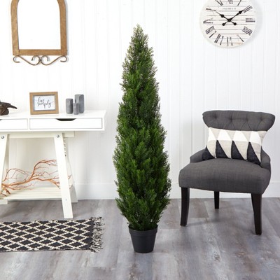 Elegant Outdoor 40" Silk Cedar Pine Topiary in Green Pot