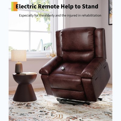 Oversized Wide Power Lift Recliner Chair with Heat Massage - Adjustable PU Leather Electric Lift Chair for Elderly & Mobility Impaired