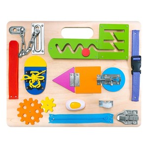 Etokfoks Montessori Busy Board Wooden Sensory Toy for Toddlers 1 2 3 Years Fine Motor Skills Educational Travel Activity Board 1 Piece - 1 of 4