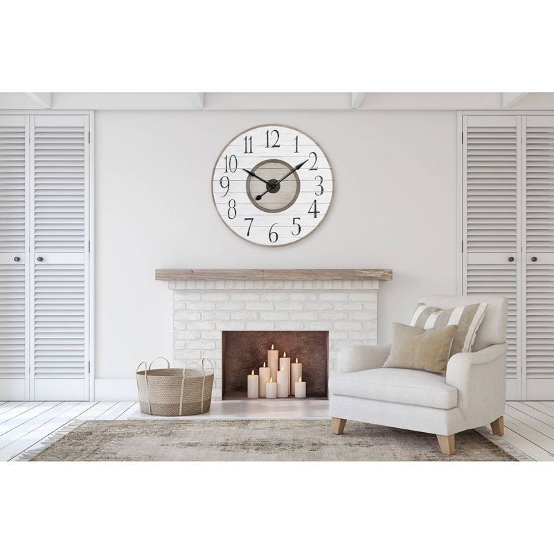 36&#34; Round Distressed Wood Slat Clock White - Storied Home, 6 of 9