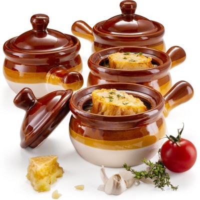 LIFVER 18 OZ French Onion Soup Bowls & Crocks Set of 4 - Ceramic Bowls with  Handle and Lid for for Soup, Stew, Chilli - Oven & Dishwasher Safe