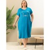 Agnes Orinda Women's Plus Size Soft Knit Cute Cat Print Short Sleeve Split Hem Pockets Midi Sleep Shirts Nightgowns - 2 of 4
