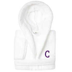 Personalized Linum Kids 100% Polyester SUPER PLUSH Double Brushed Hooded Bathrobe in Purple Bookman Font - 1 of 3