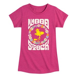 Girls' - Peanuts - Retro Floral Woodstock Fitted Short Sleeve Graphic T-Shirt - 1 of 4