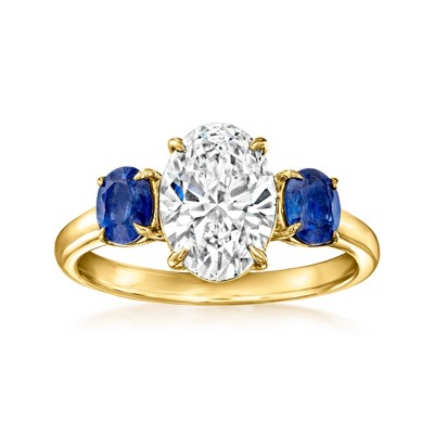 Ross-Simons 2.00 Carat Lab-Grown Diamond Ring With 1.00 ct. t.w. Sapphires in 14kt Yellow Gold