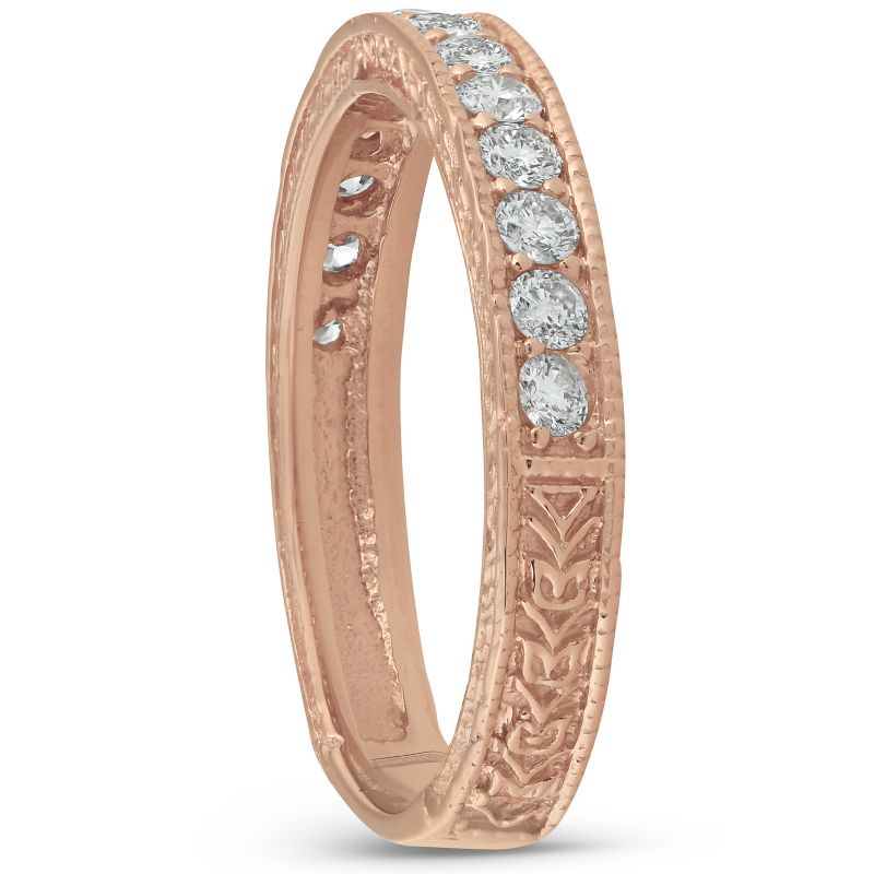 Pompeii3 14k Rose Gold 1/3ct Diamond Vintage Wedding Ring Scroll Pattern Stackable Band, 2 of 5