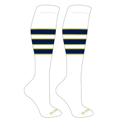 MK Socks Striped OTC Baseball, Softball, Football Socks (C) White, Vegas Gold, Navy (M)