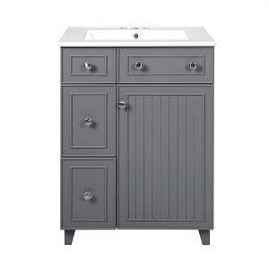 OUTSUPPLY Bathroom Vanity with Ceramic Sink, 2 Drawers & Storage Cabinet, Easy Assembly - 1 of 4