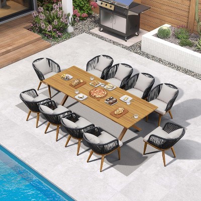 PURPLE LEAF Outdoor Dining Set Patio Aluminium Table and Rope Weave Chairs Included Cushions for Backyard Decor Kitchen