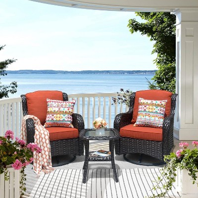 XIZZI Wicker Patio Furniture Set with 3-Seat Sofa, Swivel Rocking Armchairs & Ottomans & Side Table, Modular Sectional Outdoor Conversation Sofa Set