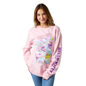 Hello Kitty & Friends Riding Rainbow Women's Cradle Pink Crew Neck Long Sleeve Sweatshirt - 1 of 4