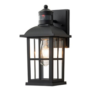 C Cattleya Matte Black Motion Sensor Outdoor Wall Lantern,Dusk to Dawn Exterior Light Fixture with Clear Glass - 1 of 4