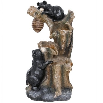 Outsunny 22.4" Outdoor Water Fountain, 3-Tier Floor Standing Resin Bears and Honey Beehive Tree Waterfall Fountain with LED Lights, Pump