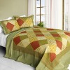 Slickblue Full/Queen Cotton 3PC Quilt Set — Green Floral Patchwork Vermicelli Quilted Bedding - 2 of 4