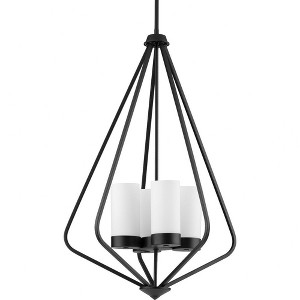 Progress Lighting Elevate 4-Light Pendant, Matte Black, Etched Glass - 1 of 2