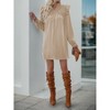 Women's Long Sleeve Loose Stand Collar Ruffle Trim Shift Dress, Casual Flowy Dress for Daily & Weekend Wear - 3 of 4