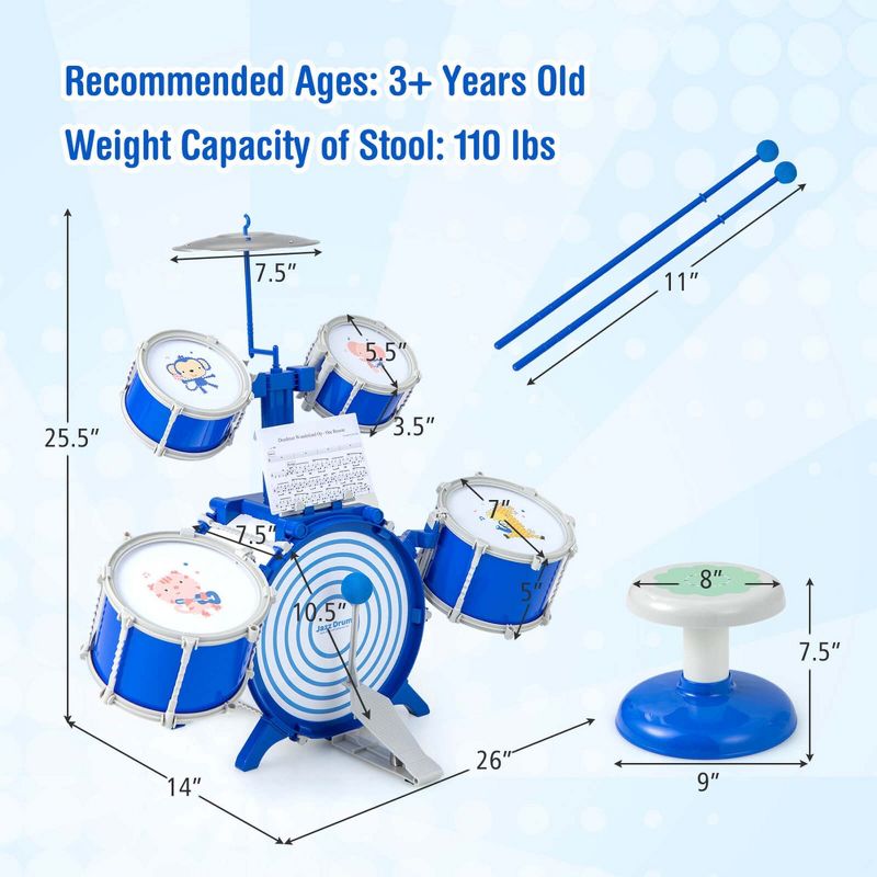 Costway Kids Drum Set Educational Percussion Musical Instrument Toy with Bass Drum, 3 of 11