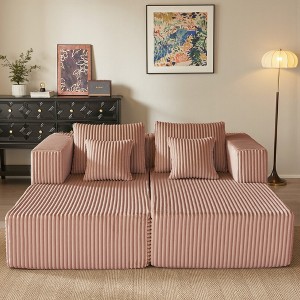 JOYRACER Oversized Chaise Lounge Chair, Corduroy Upholstered Sleeper Sofa with 4 Throw Pillows and Wide Armrest for Living Room - 1 of 4