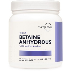 Type Zero Betaine Anhydrous Powder (1 LB) Unflavored - Clean Betaine Anhydrous Supplement, TMG, Trimethylglycine, 1,500mg Per Serving, Keto, GMO-Free - 1 of 4