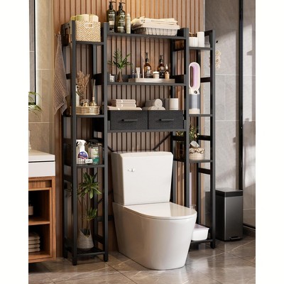 Aheaplus 11-Tier Bathroom Organizer with Adjustable Shelf, Over The Toilet Storage Rack with 4 Hooks and Drawers