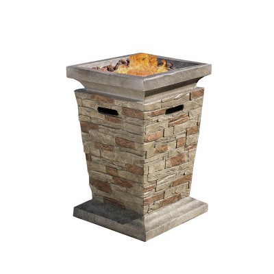 Laguna 19.50" MGO Gas Fire Column - Square - Natural Stone - Christopher Knight Home