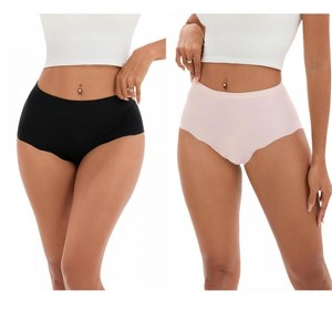 INSPIRE CHIC 2 Pcs Women's High-Waisted Full-Coverage Underwear Wave Trim No Trace Briefs - 1 of 4