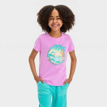 Girls' Short Sleeve 'Tropical Dolphin Scene' Graphic T-Shirt - Cat & Jack™ Neon Purple
