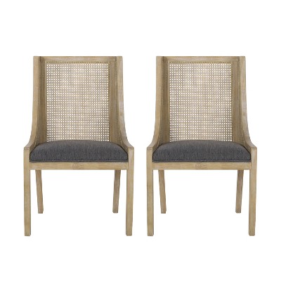 GDFStudio Rustic Fabric Upholstered Wood and Cane Dining Chairs (Set of 2)