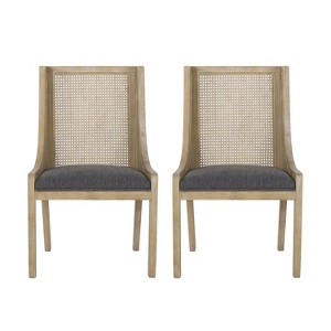 GDFStudio Rustic Fabric Upholstered Wood and Cane Dining Chairs (Set of 2) - 1 of 4