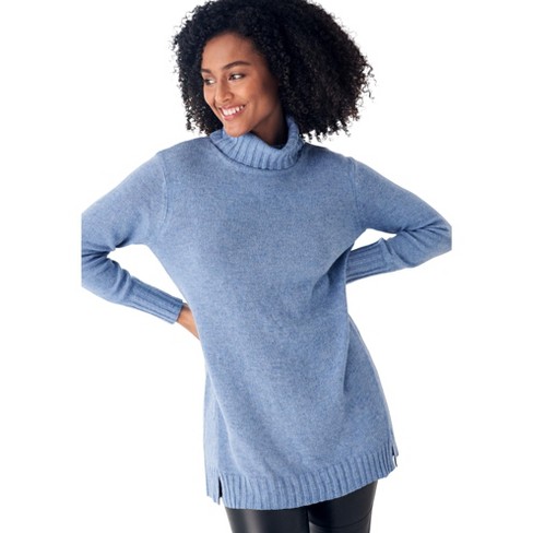 Ellos Women's Plus Size Ribbed Turtleneck Tunic Sweater, 18/20 - Dream Blue  : Target