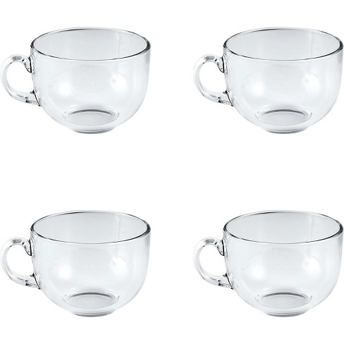 Set of 6 Large 16oz Glass Wide Mouth Coffee Mug Tea Cup With Handle -  Dishwasher & Microwave Safe