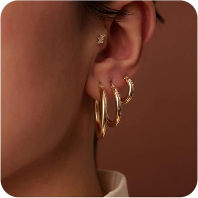 Small Sterling Silver Huggie Hoop Earrings Set for Women, 14K Gold Plated Hoops Stacks for Multiple Piercings