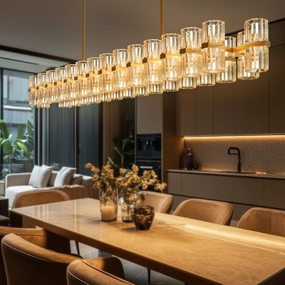 DORESshop 60-Light Modern Large Chandelier  in Gold Finish with Crystal Shade and G4 Bulbs for Dining Room, Living Room, Foyer