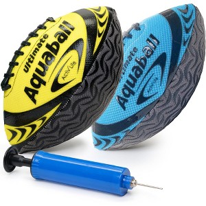 Activ Life 2 Pack Water Football for Pool, Beach, Lake, Waterproof Pool Toys for Kids, Double Lacing for Easy Grip- Blue/Yellow - 1 of 4