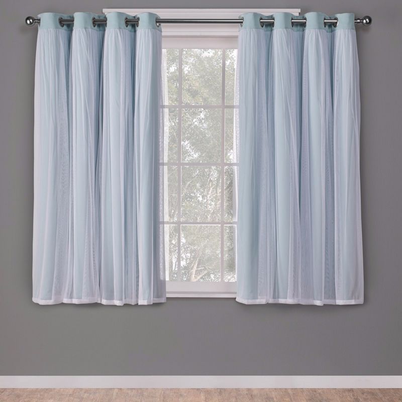 Set of 2 Caterina Layered Solid Blackout with sheer top Curtain Panels Black Pearl - Exclusive Home, 1 of 12