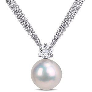EVERLY JEWELRY | Sterling Silver 11-12mm Cultured Freshwater Pearl and 5/8 CT TGW White Topaz Pendant with Chain, 17" - 1 of 4
