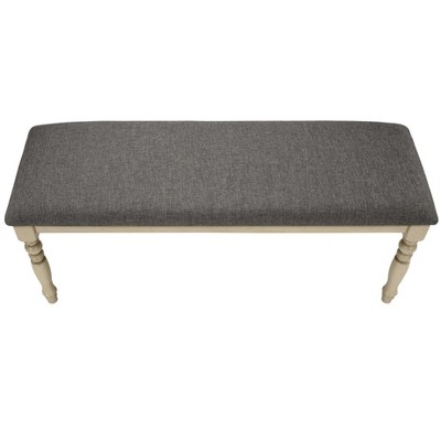 Antique Gray 48" Upholstered Wood Bench with Turned Legs