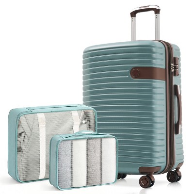 FURNIinspire Bag And Luggage Sets 24 Inch Luggage Set, Lightweight Checked Suitcase with 2 Mesh Bag Travel Business, Blue, 11"*15.9"*25.2"