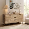 LuxenHome Sideboard Buffet Cabinet with Storage, 59'' Wide Natural Oak Manufactured Wood Accent Console Cabinet with 2-Door and 3-Drawer - 4 of 4