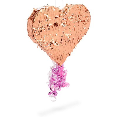 Sparkle and Bash Small Pull String Heart Pinata for Valentine’s, Rose Gold Foil Party Decorations, 15.7 x 13 In