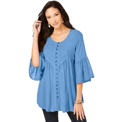 Roaman's Women's Plus Size Taylor Acid Wash Big Shirt