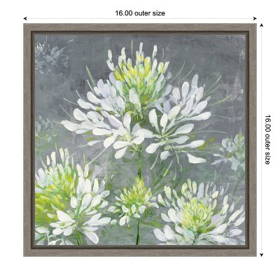 Gray and White Floral Canvas Print with Wooden Frame