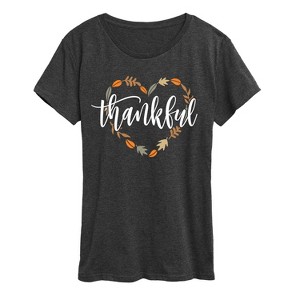Women's - Instant Message - Thankful Leaf Heart Short Sleeve Graphic T-Shirt - 1 of 4