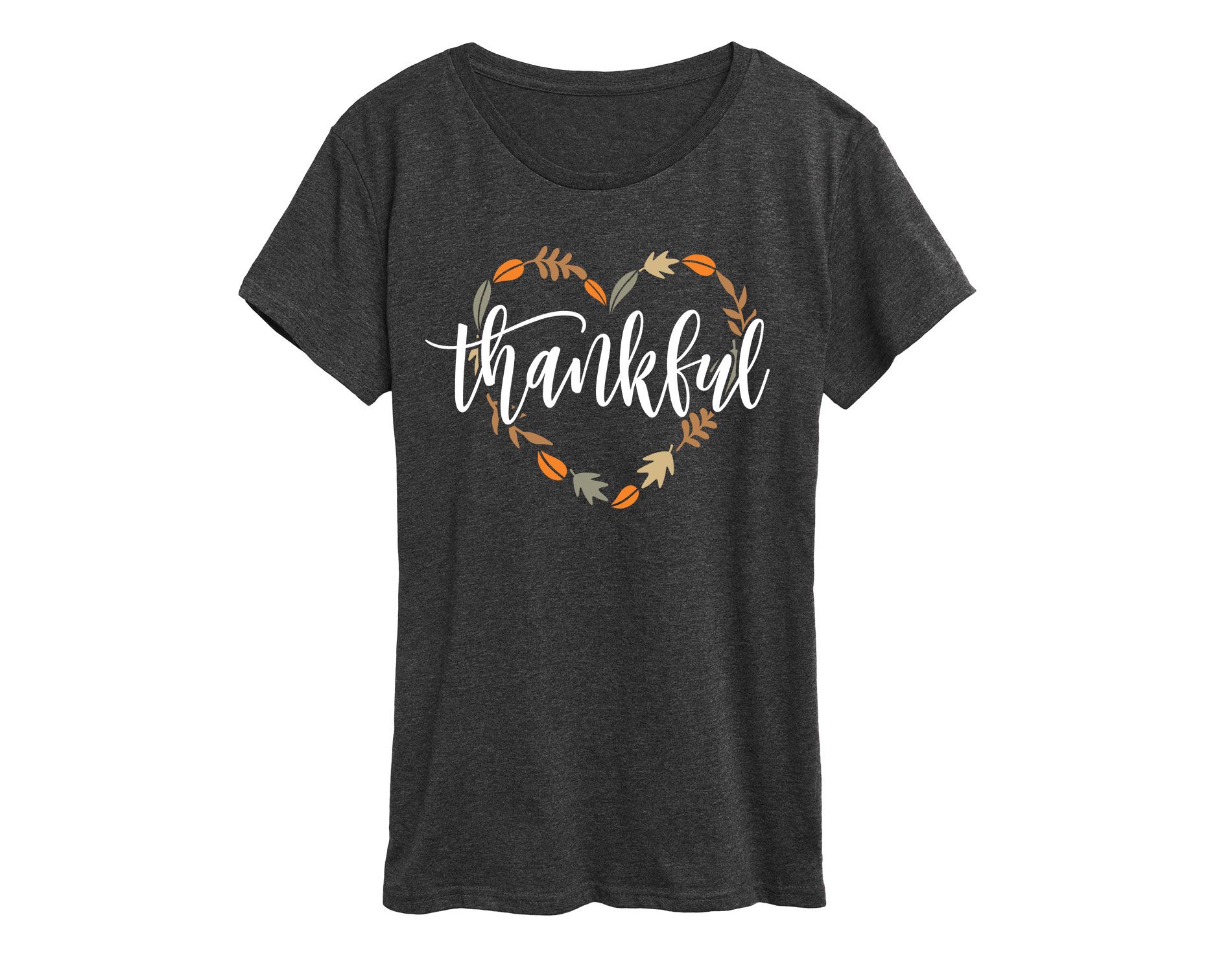 Women's - Instant Message - Thankful Leaf Heart Short Sleeve Graphic T-Shirt