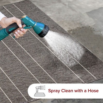 Modern Striped Gray Synthetic 64" Rectangular Easy-Care Rug